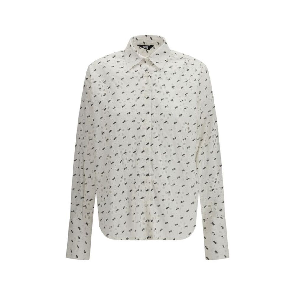 Gcds Women Cotton Broderie Anglaise Shirt With All-Over Logo Embroidery